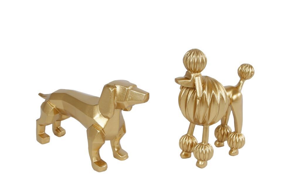 Sculptuur &quot;Dog Kiki&quot; goud 2 assortie polystone 12 x 3,8 x 6,2 cm