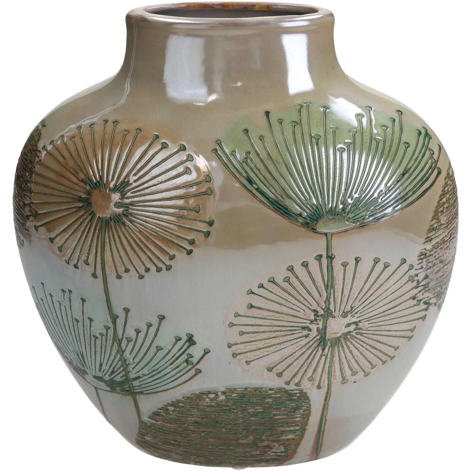 Vase Oval Dandelion Fine Earthenware Taupe 23 x 12 x 24 cm