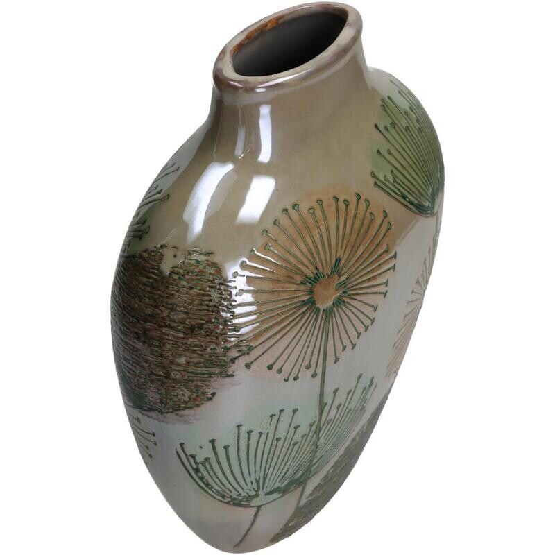 Vase Oval Dandelion Fine Earthenware Taupe 23 x 12 x 24 cm
