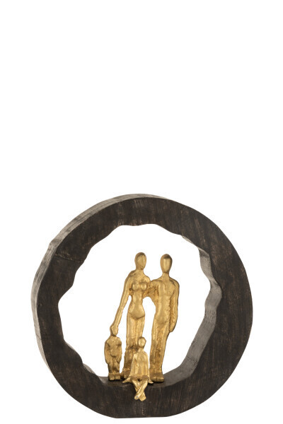 Figuur Familie Mangohout/Aluminium Zwart/Goud Large 28 x 6 x 28 cm (15815)