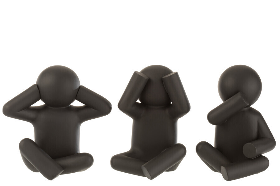 P&#39;tit Maurice Zittend Horen/Zien/Zwijgen Poly Zwart Assortiment Van 3 H 25 x B 15 x L 25 cm (21550)