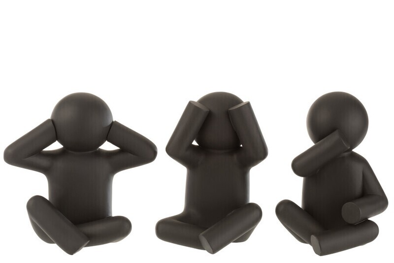 P&#39;tit Maurice Zittend Horen/Zien/Zwijgen Poly Zwart Assortiment Van 3 H 25 x B 15 x L 25 cm (21550)