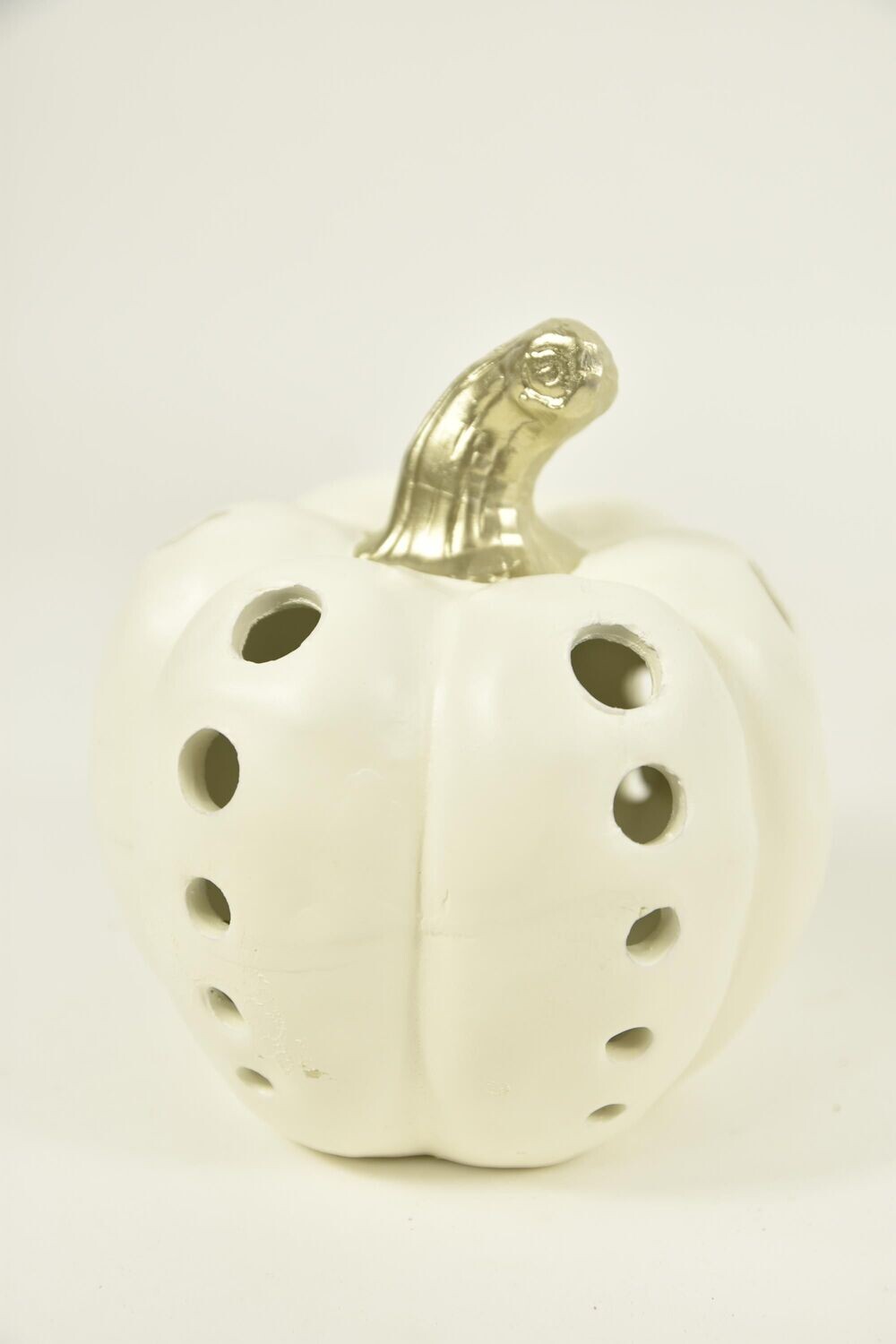 POMPOEN LED H 14 CM WIT/GOUD AARDEWERK