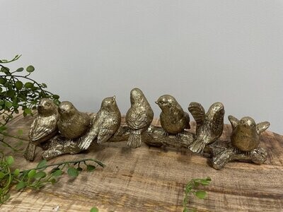 Sculptuur "Vogels op tak 7" L goud polystone 28 x 7 x 7 cm