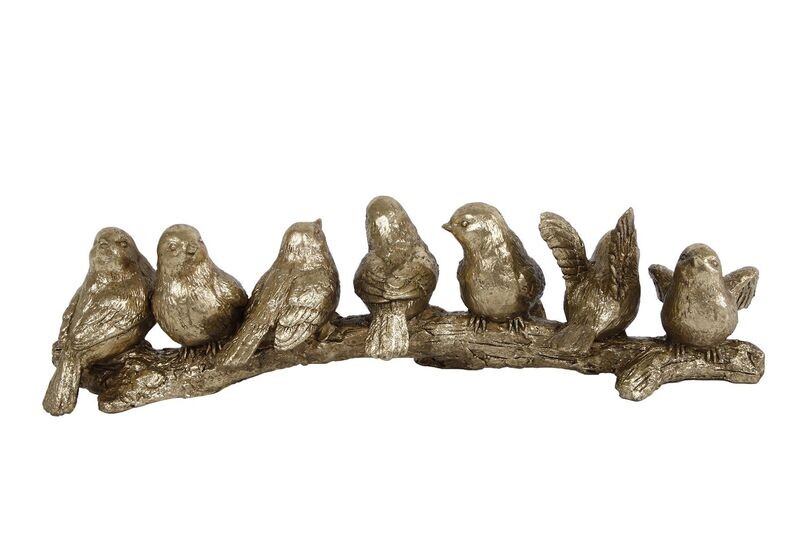 Sculptuur &quot;Vogels op tak 7&quot; L goud polystone 28 x 7 x 7 cm