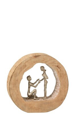 Figuur Koppel Huwelijks Aanzoek Mangohout/Aluminium Naturel/Wit 27 x 6 x 28 cm (10891)