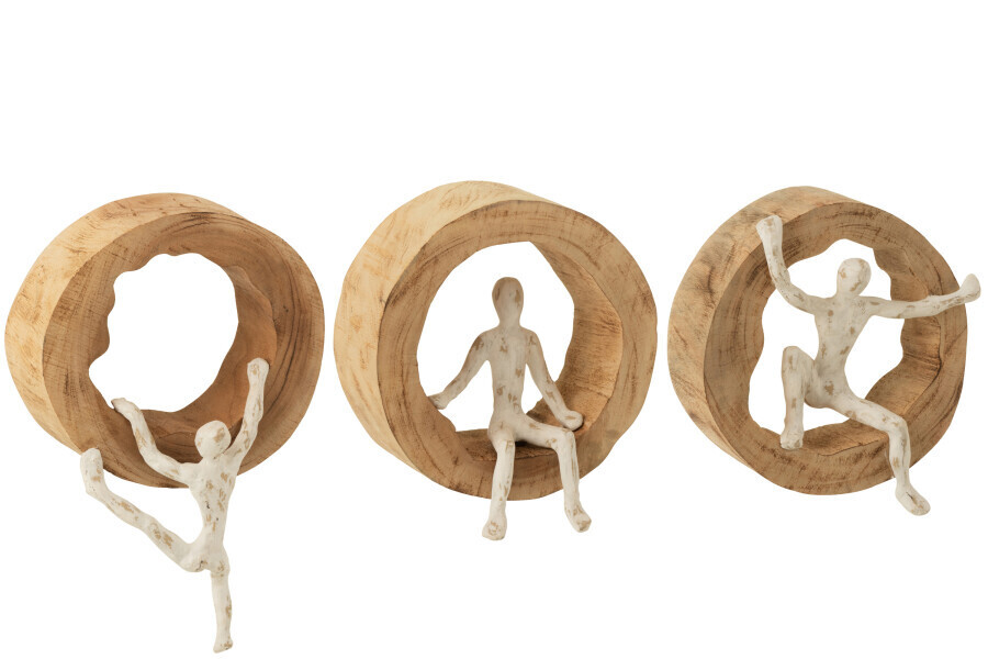 Wand Decoratie Figuur Klimmen Mangohout/Aluminium Naturel/Wit Assortiment Van 3  18 x 8 x 19 cm( 10894)
