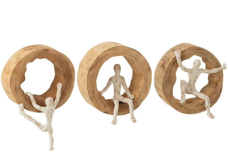 Wand Decoratie Figuur Klimmen Mangohout/Aluminium Naturel/Wit Assortiment Van 3  18 x 8 x 19 cm( 10894)