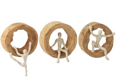 Wand Decoratie Figuur Klimmen Mangohout/Aluminium Naturel/Wit Assortiment Van 3  18 x 8 x 19 cm( 10894)