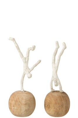 Figuur Staand Fijn Op Voet Polyresin/Mango Hout Naturel/Wit Assortiment Van 2 (10895)