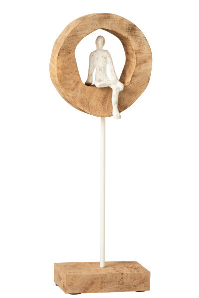 Figuur Denker Ring Hoog Mangohout/Aluminium Naturel/Wit 18 x 9 x 48 cm (10897)