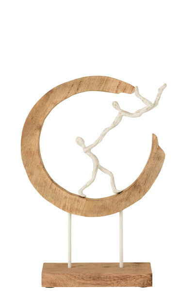 Figuur Pareja Vliegen Halve Maan Mangohout/Aluminium Naturel/Wit 33 x 10 x 48 cm (10898)