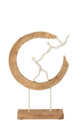 Figuur Pareja Vliegen Halve Maan Mangohout/Aluminium Naturel/Wit 33 x 10 x 48 cm (10898)