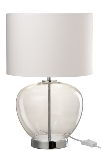 Lampe Verre Transparent/Textile Argent/Blanc (31 x 30 x 30 cm 15370)