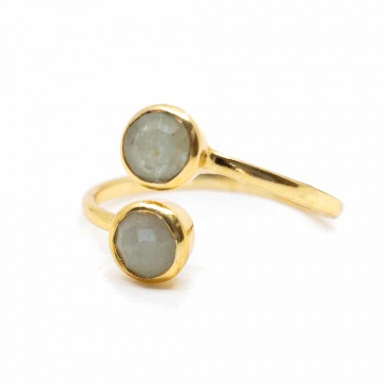 Geboortesteen Ring Aquamarijn Maart – 925 Zilver Verguld – Verstelbaar