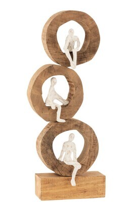 Figuur 3 Denkers Ringen Mangohout/Aluminium Naturel/Wit H 9,5 x B 10 x L 23 cm
(15807)