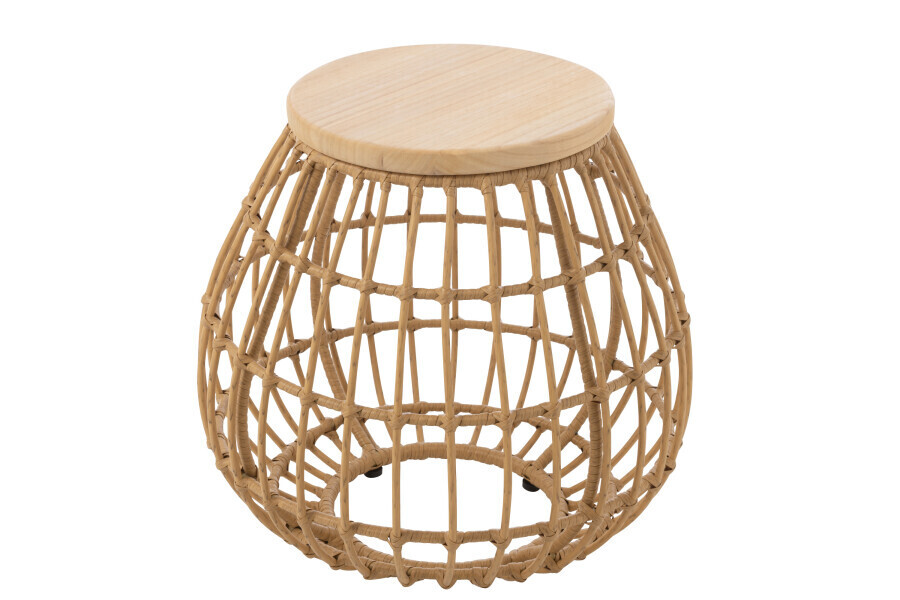 Bijzettafel Mand Buiten Rattan/Hout Naturel H 47 x B 48 x L 48 cm (20356)