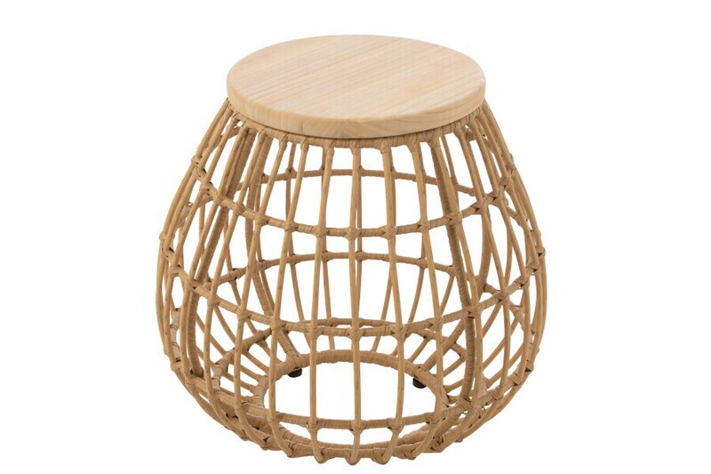 Bijzettafel Mand Buiten Rattan/Hout Naturel H 47 x B 48 x L 48 cm (20356)