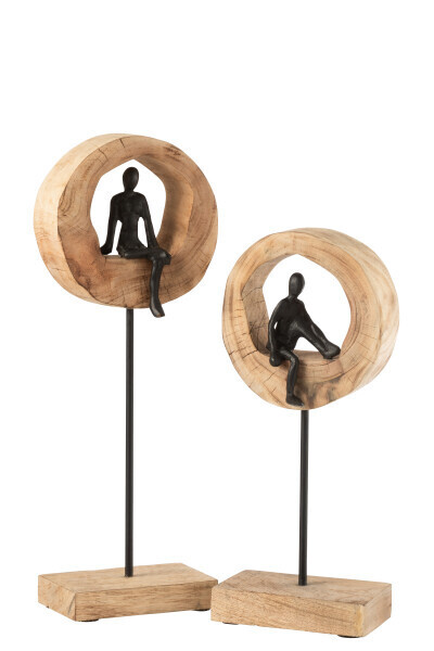 Figuur Denk Ring Hoog Mango Hout/Aluminium Zwart H 49 x B 20 x L 5 cm (20804)