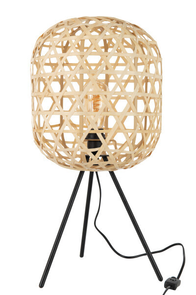Tafellamp Tripod Rond Bamboe Metaal Naturel/Zwart H 58 x B 30 x L 30 cm (20970)