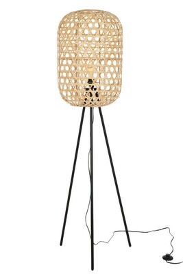 Lamp Staand Tripod Rond Bamboe Metaal Naturel/Zwart H 160 x B 42 x L 48 cm (20971)