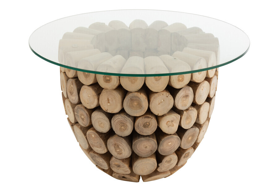 Bijzettafel Schijven Open Teak Hout Naturel/Glas H 45 x B 70 x L 70 cm (21120)