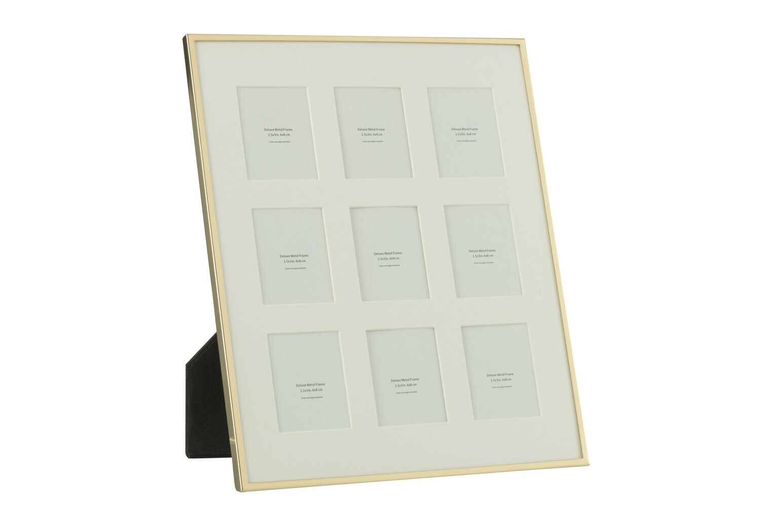 Fotokader Passe Partout Fijne Boord 9 Stuks 5 X 6,5 Metaal Goud H 29 x B 25,5 x L 18 cm
(27390)
