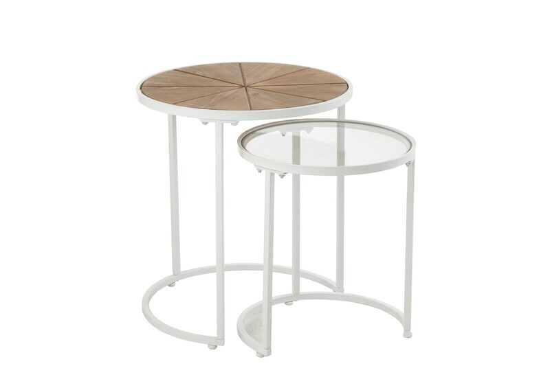 Set Van Twee Bijzettafels Lounge Metaal/Hout Wit/Naturel  H 56 x B 50 x L 50 cm (30568)