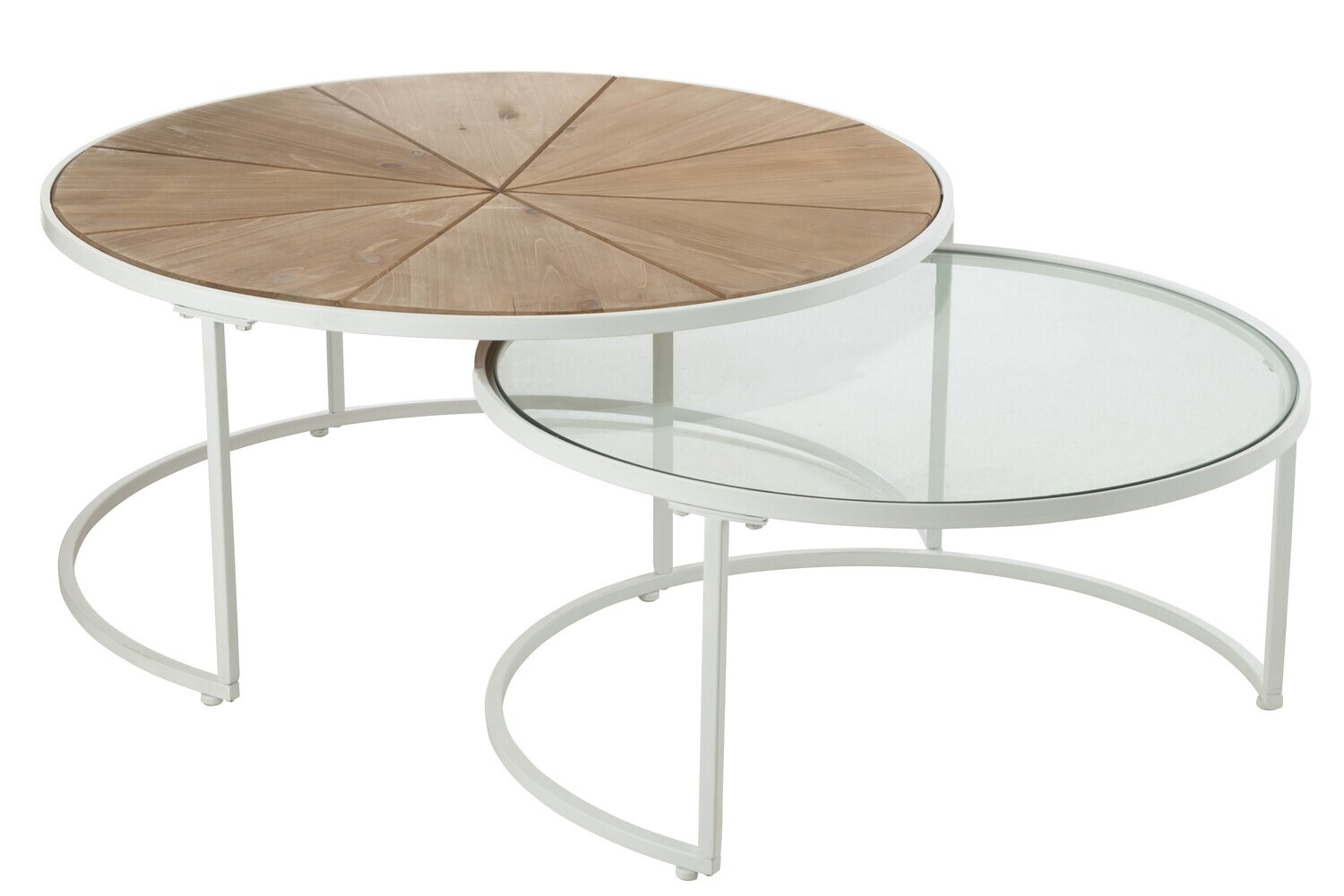 Set Van Twee Bijzettafels Relax Metaal/Hout Wit/Naturel H 41 x L 91 x B 91 cm (30569)