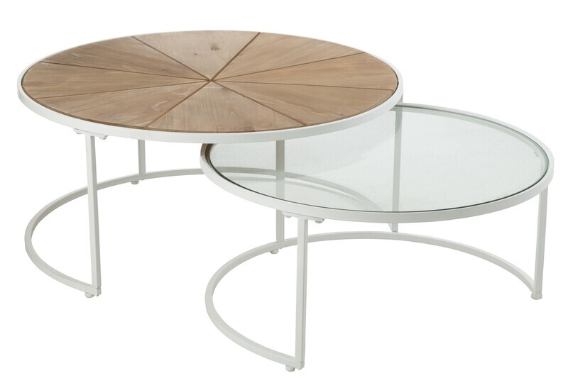 Set Van Twee Bijzettafels Relax Metaal/Hout Wit/Naturel H 41 x L 91 x B 91 cm (30569)