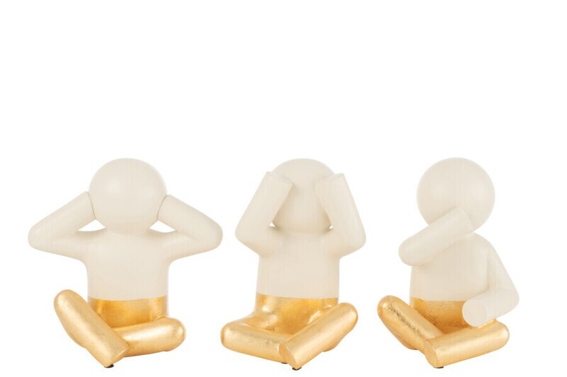 P&#39;tit Maurice Zien/Horen/Zwijgen Resine Creme/Goud Assortiment Van 3 H 25 x B 15 x L 25 cm
(35369)