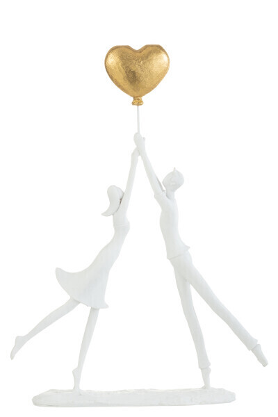 Koppel Staand Hart Ballon Resine Wit/Goud H 37,5 x B 6,5 x L 27 cm  (35554)