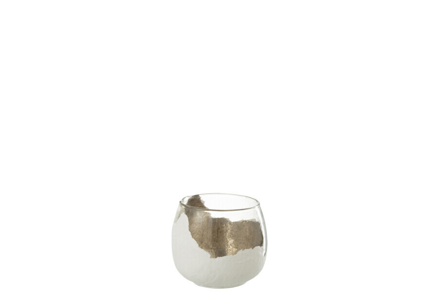 Kaarshouder Wavy Glas Transparant/Wit Small H 10 x B 12 x L 12 cm (36024)