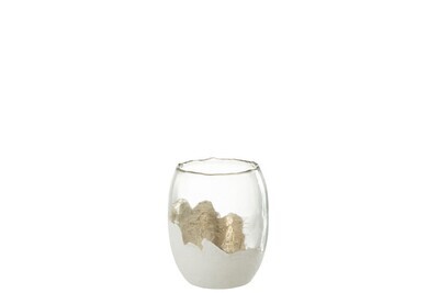 Kaarshouder Wavy Glas Transparant/Wit Medium H 15 x B 13 x L 13 cm  (36025)