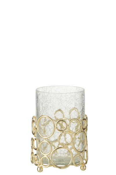 Kaarshouder Kyev Glas/Ijzer Transparant/Goud Medium H 16,5 x B 10 x L 10 cm (36127)