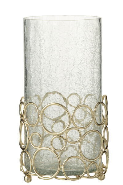 Kaarshouder Kyev Glas/Ijzer Transparant/Goud Large H 32 x B 15,2 x L 15,2 cm (36128)