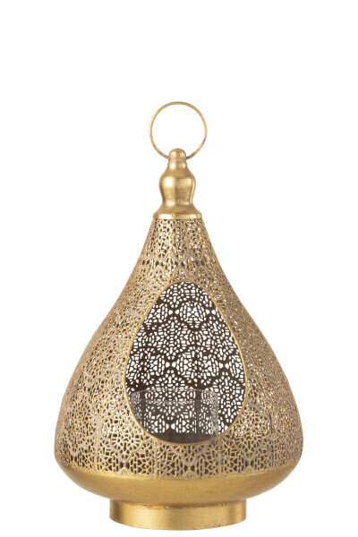 Theelichthouder Op Voet Oosters Metaal/Glas Goud Large H 38 x B 25 x L 25 cm (36394)