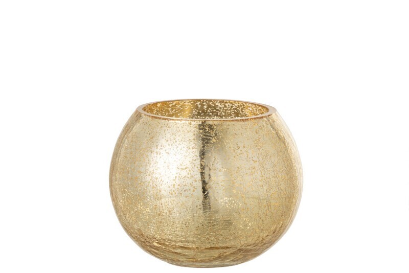Windlicht Bol Craquele Glas Parel Effect Goud Medium H 12 x B 15 x L 15 cm
(36519)