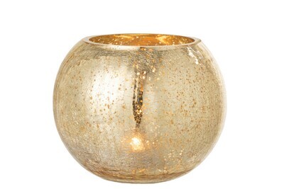 Windlicht Bol Craquele Glas Parel Effect Goud Large H 16 x B 20 x L 20 cm (36520)