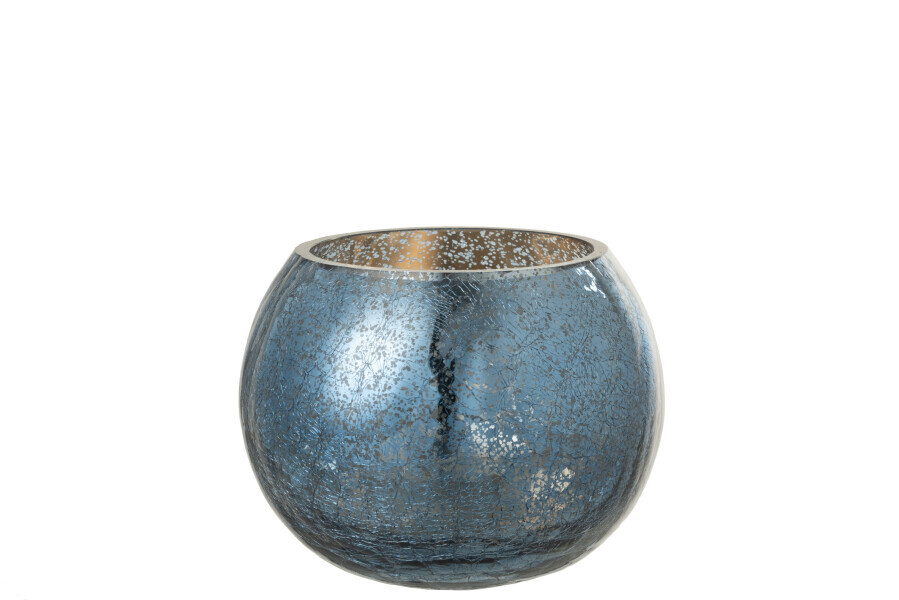 Windlicht Bol Craquele Glas Parel Effect Blauw Medium H 12 x B 15 L 15 cm  (36510)