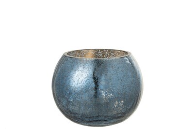 Windlicht Bol Craquele Glas Parel Effect Blauw Medium H 12 x B 15 L 15 cm  (36510)