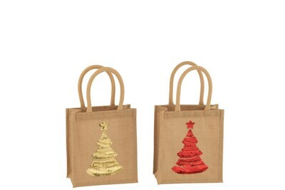 Zak Kerstboom Pailletten Jute Naturel Assortiment Van 2 H 26 x B 12 x L 23 cm (36978)