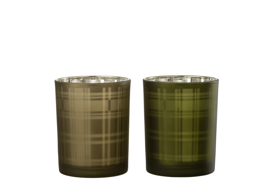 Windlicht Rechthoeken Glas Groen Medium Assortiment Van 2 H 12,5 x B 10 x L 10 cm  (35223)