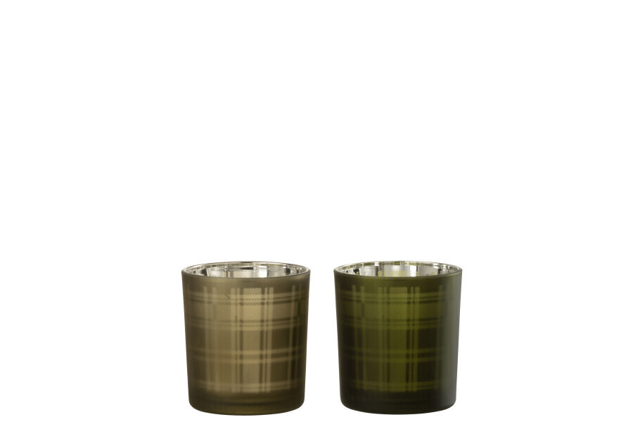 Theelichthouder Rechthoeken Glas Groen Small Assortiment Van 2 H 8 x B 7,3 x L 7,3 cm (35222)