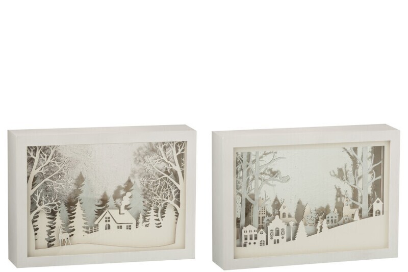 Kader Laag 3d Led Winter Pvc/Glas Zilver Assortiment Van 2 H 21,5 x B 7 x L 60 cm (15422)