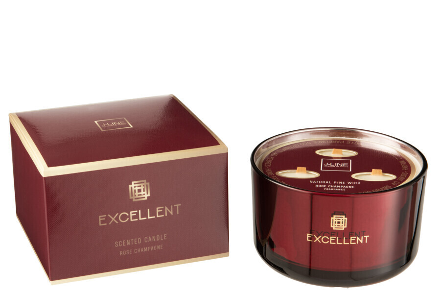 Geurkaars Excellent Rose Champagne Wijnrood Large-40u H 9,5 x B 14 x L 14 cm (16113)
