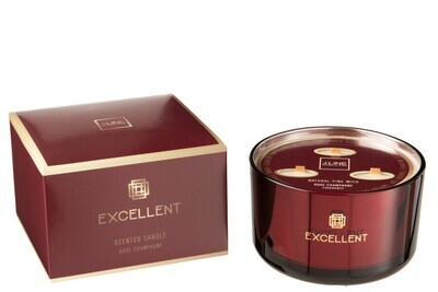Geurkaars Excellent Rose Champagne Wijnrood Large-40u H 9,5 x B 14 x L 14 cm (16113)