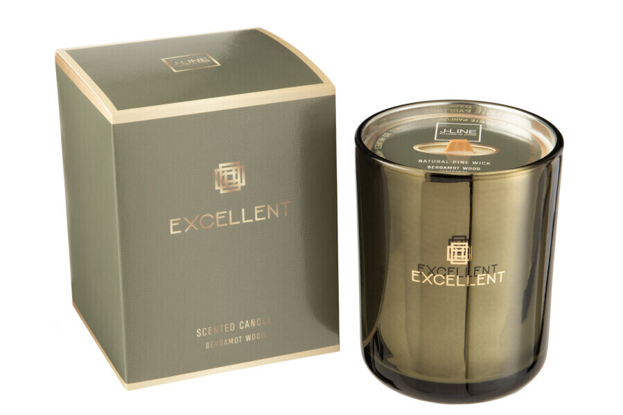 Geurkaars Excellent Bergamot Wood Groen Medium-80u H 14,5 x B 11 x L 11 cm (16122)