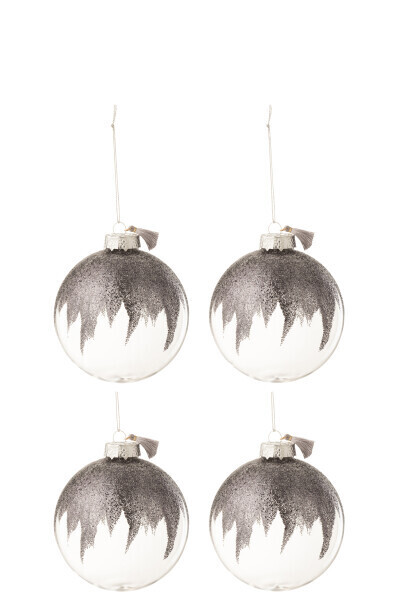 Doos Van 4 Kerstballen Glitter Mini Kwast Grijs Glas Transparant Medium H 10 x B 10 x L 10 cm
(17464)