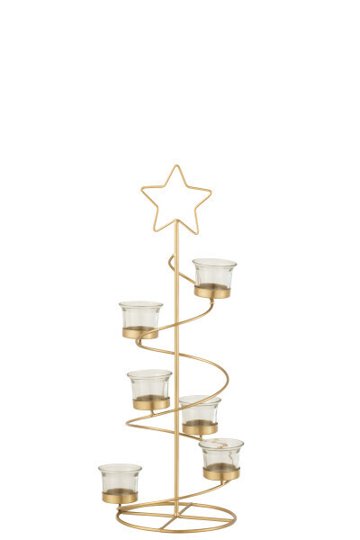 Theelichthouder Boom Spiraal Metaal/Glas Goud Small H 50 xB 2 x L 20 cm (18592)
